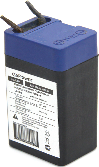 GoPower LA-403 (4V / 0.3Ah) Аккумулятор свинцово-кислотный GoPower LA-403 4V 0.3Ah (1/200) 00-00016673