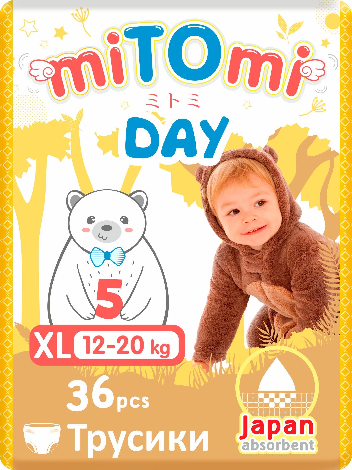 Подгузники-трусики miTOmi Day, размер XL (12-20 кг), 36 шт.