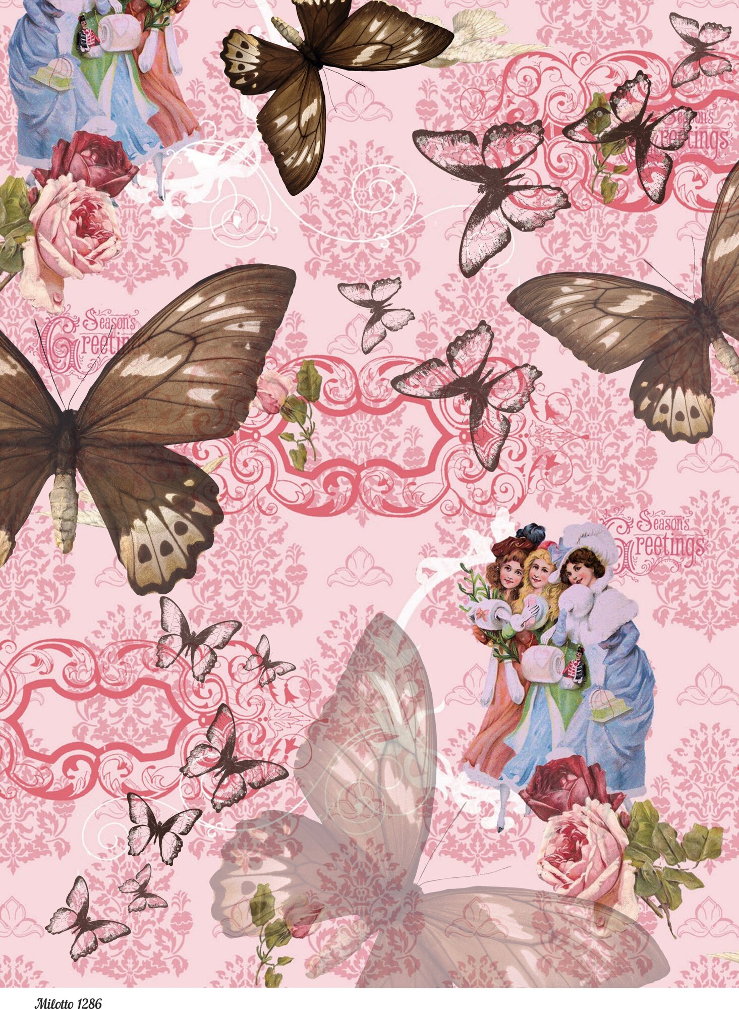 Бумага для декупажа А4 рисовая салфетка 1286 фон девушки бабочки винтаж крафт DIY Milotto