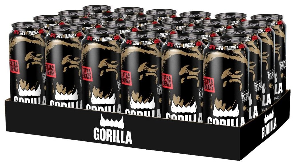 Напиток «GORILLA X-TRA ENERGY» 0,45x24 бан безалкогольный тонизирующий( энергетический) сильногазированный - фотография № 2