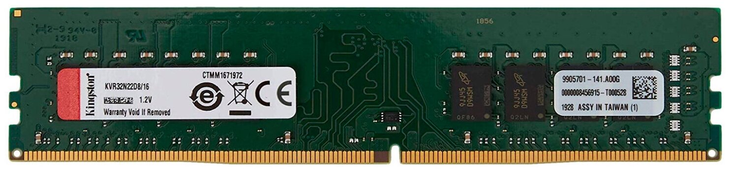 Оперативная память Kingston 16GB 3200MHz DDR4 Non-ECC CL22 DIMM DRx8 (KVR32N22D8/16)