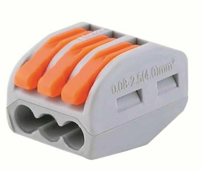 фото Клемма соединительная для проводов РСТ-213 быстросъемный зажим клеммник с тремя разъемами (Серый)