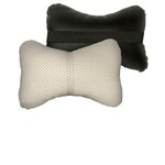 Комплект автомобильных подушек под шею (экокожа, белый, черный, 2 штуки) - изображение
