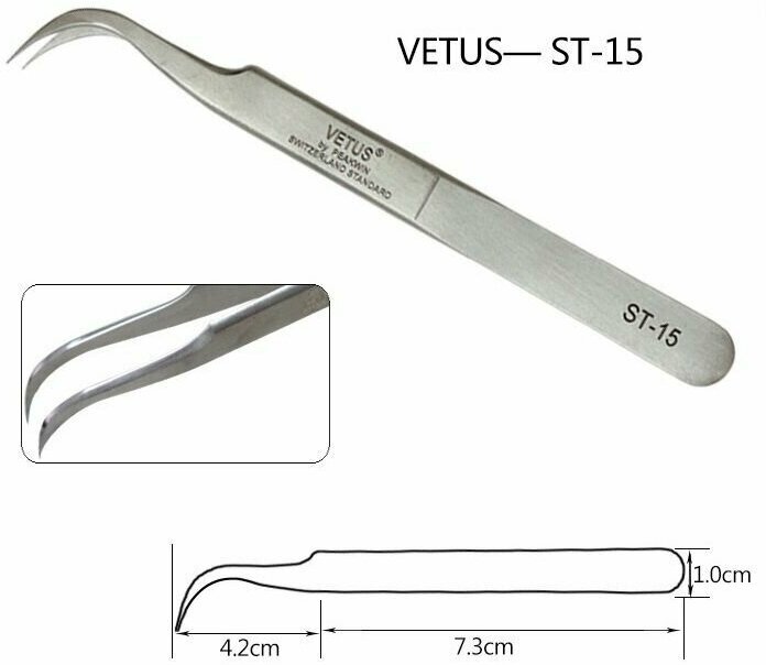 Пинцет изогнутый VETUS ST-15 для наращивания ресниц