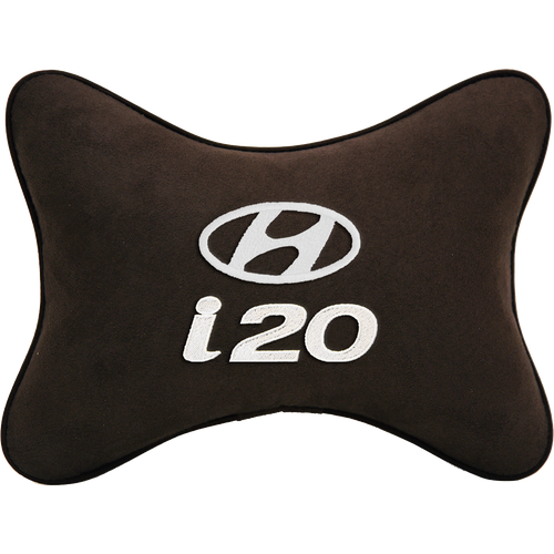 Подушка на подголовник алькантара Coffee с логотипом автомобиля HYUNDAI i20