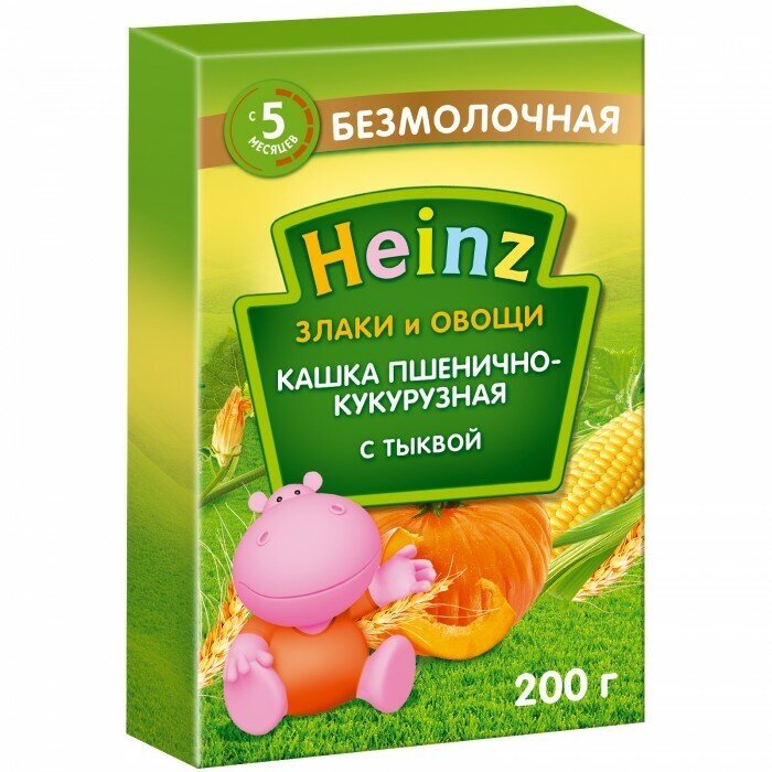 Каша Heinz, безмолочная Злаки и овощи пшенично-кукурузная с тыквой 200 г - фото №11