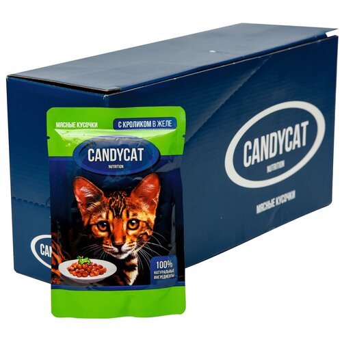 Влажный корм для кошек CandyCat с кроликом 24 шт. х 85 г (кусочки в желе)