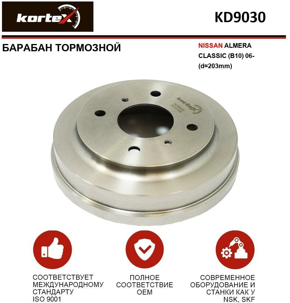 Тормозной барабан Kortex для Nissan Almera Classic (B10) 06- OEM 4224031300, 4320095F0C, KD9030, R4024