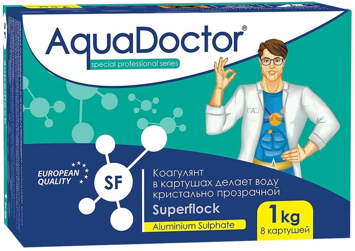 AquaDoctor "Коагулирующее средство в картушах AquaDoctor Superflock Mini", 1 кг. (8 тканевых картушей с таблетками 0,125 кг)