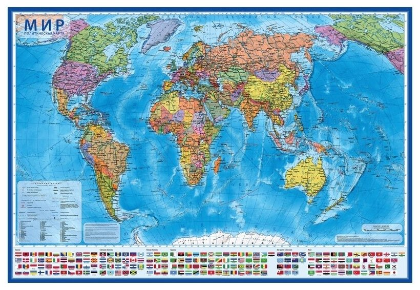 Учебная карта Globen "Мир" политическая, 1:32 млн, 1010х700 мм, интерактивная (КН025)
