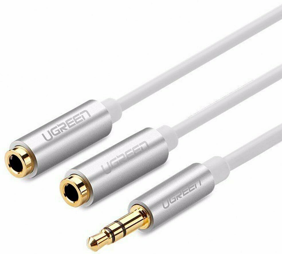 Разветвитель 3.5 Jack (M) - 2x 3.5 Jack (F), 0.2м, UGREEN AV123 White (10780)