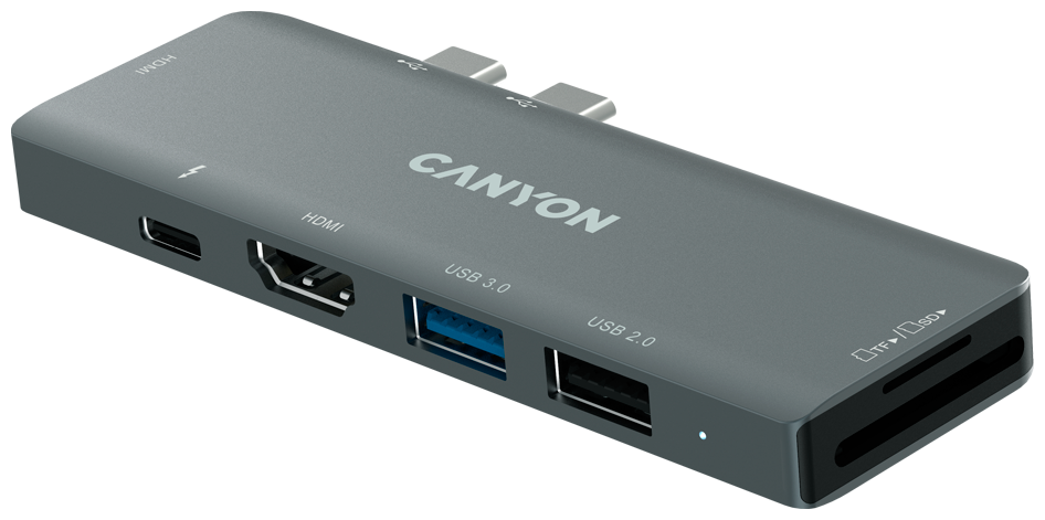 USB Hub Canyon DS-05 7 портов (Type-C 100 Вт, USB 3.0, USB 2.0, 2 x HDMI, TF, SD)