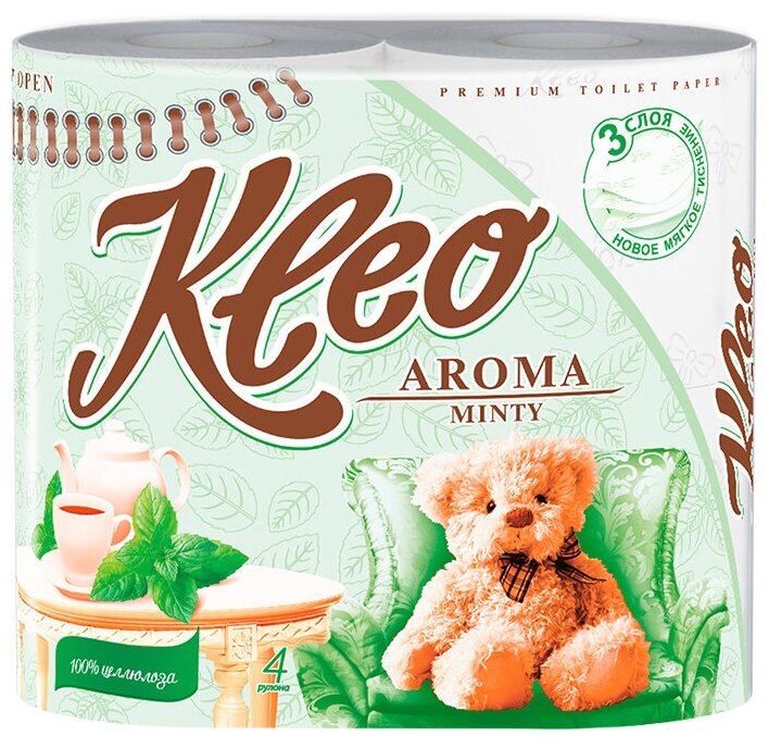 Туалетная бумага Kleo Aroma Мята, трёхслойная 4 рул.