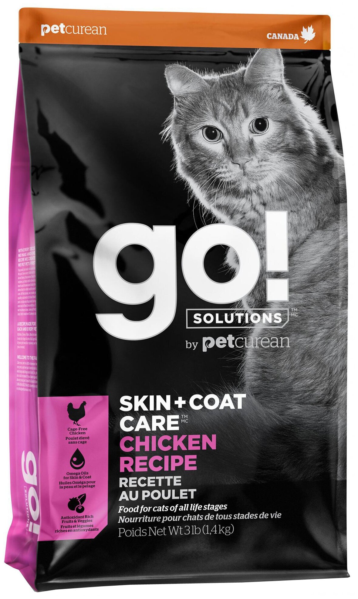 GO! Skin+Coat Care Беззерновой для Котят и Кошек с Цельной Курицей, фруктами и овощами 1,36кг