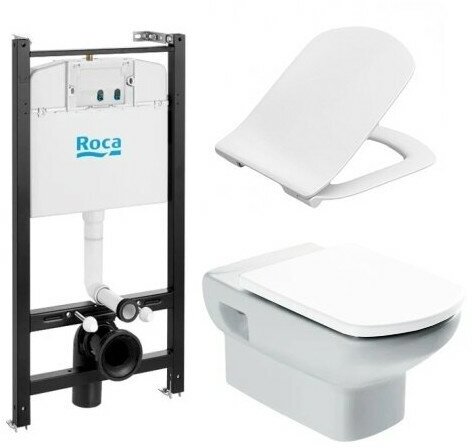 Комплект инсталляции Roca Dama Senso Подвесной унитаз+инсталляция+сиденье без кнопки (7893104680)