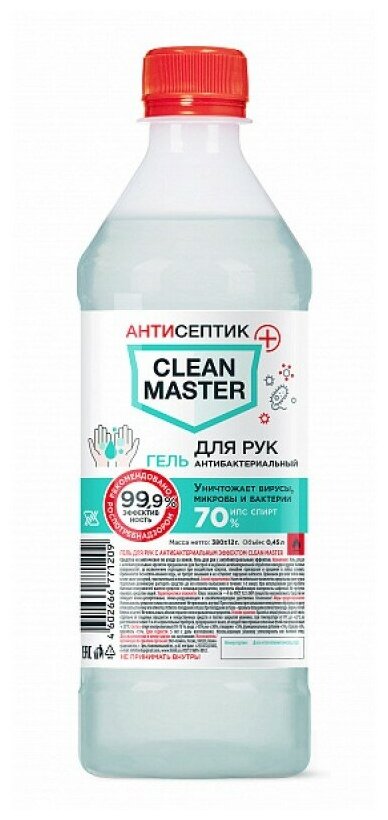 Clean Master Гель для рук антибактериальный, 450 мл, тип крышки: винтовая
