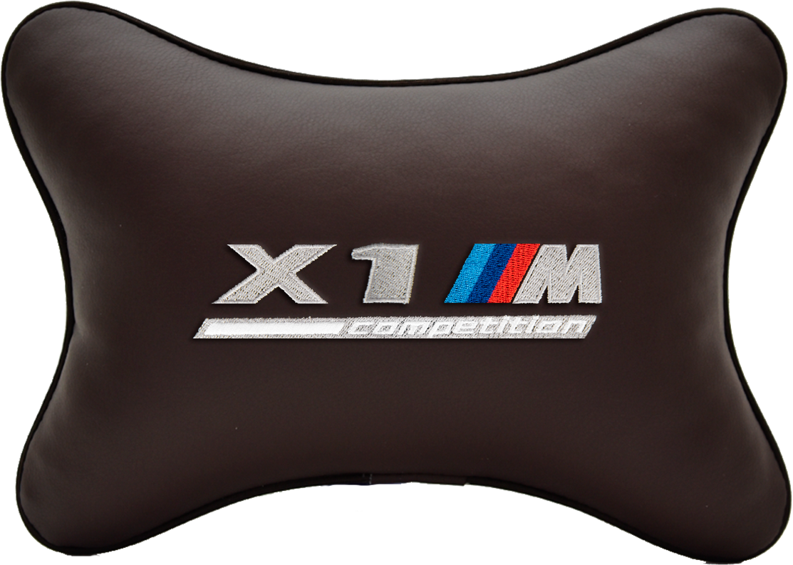Подушка на подголовник экокожа Coffee с логотипом автомобиля BMW X1M COMPETITION