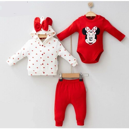 фото Комплект одежды для девочек, боди и толстовка и брюки, размер 3-6 мес, белый, красный minicayzen