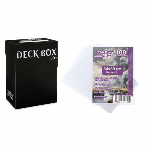 Набор Card-Pro: пластиковая коробочка Чёрная (80+ карт) + прозрачные протекторы 64х89 мм 100 микрон