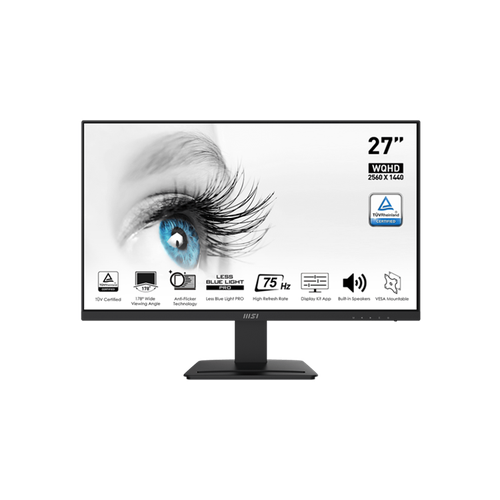 MSI PRO MP273QV 27 16:9 WQHD(2560x1440) VA Flat, 1ms(MPRT), 4000:1, 100M:1, 250nit, 178/178, 2xHDMI 1.4b, DP 1.2a, Speaker, Tilt, 75Hz, Black, 1y war