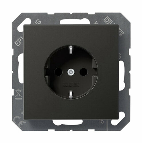 Розетка с заземлением, автозажим цвет Черный матовый JUNG EcoProfi (комплект 3шт)