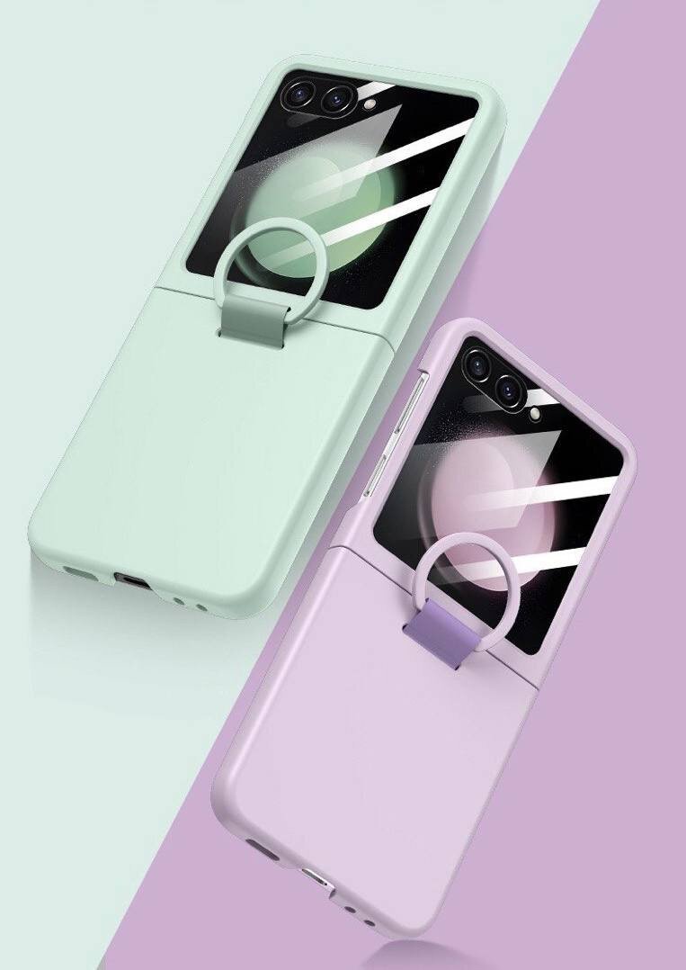 Чехол для Samsung Galaxy Z Flip 6 (Самсунг Галакси Зет Флип 6) с кольцом и защитой внешнего дисплея, зеленый — фото 1