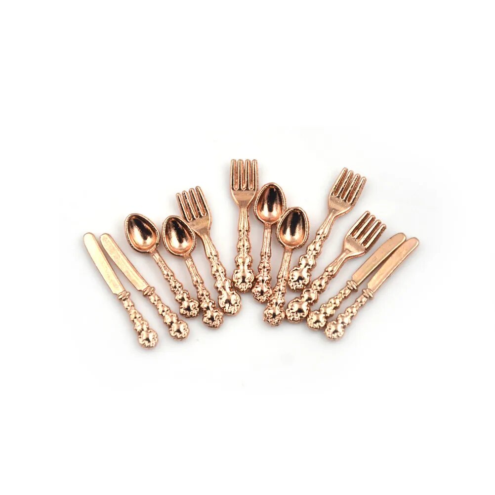 Мини-посуда для кукольного домика KittenBaby, 12 шт, золото, серебро, Style 3(Rose Gold)