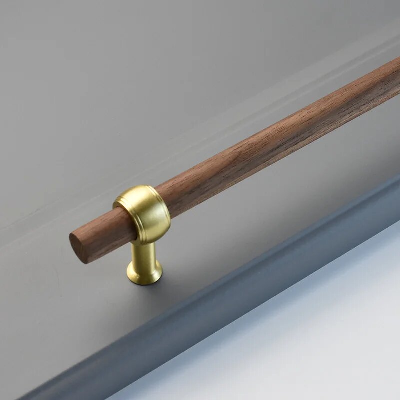 Деревянные ручки для ящиков Tenchtwo черный орех/бук T-образные Brass-Walnut 288mm Hole to Hole