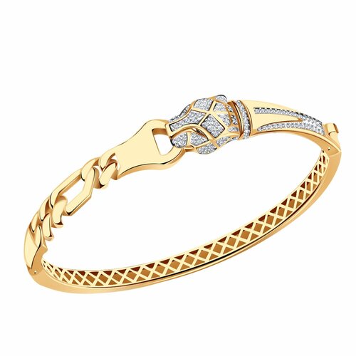 Жесткий браслет Diamant online, красное золото, 585 проба, родирование, фианит, длина 19 см., прозрачный/черный