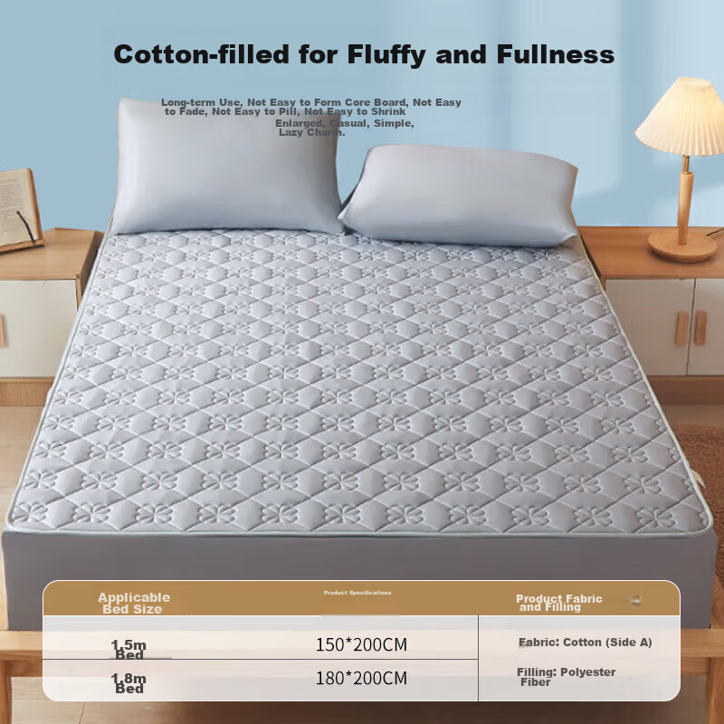 MUJI Class A Padded Pure Cotton Fitted Sheet Single Piece 1.5x2 Meter Bed Cover Mattress Cover Full Coverage Fitted Sheet