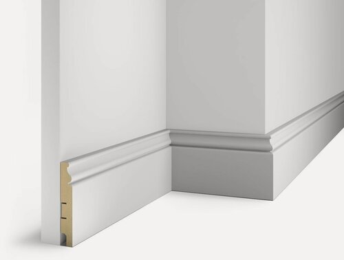 Изображение товара Плинтус AP10 под покраску, белый, 100x16x2400 мм, МДФ, с пазом. Набор 6 штук