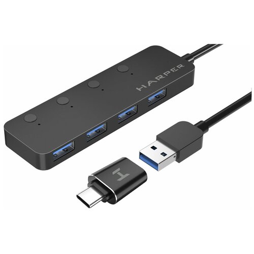 Разветвитель Harper HUB-04MB Black usb концентратор canyon 13 в 1 type c cns tds12 разъемов 6 18 см темно серый