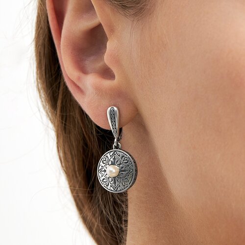 Серьги с подвесками VitaCredo серебро 925 проба оксидирование жемчуг культивированный длина 33 см серебро 4899₽