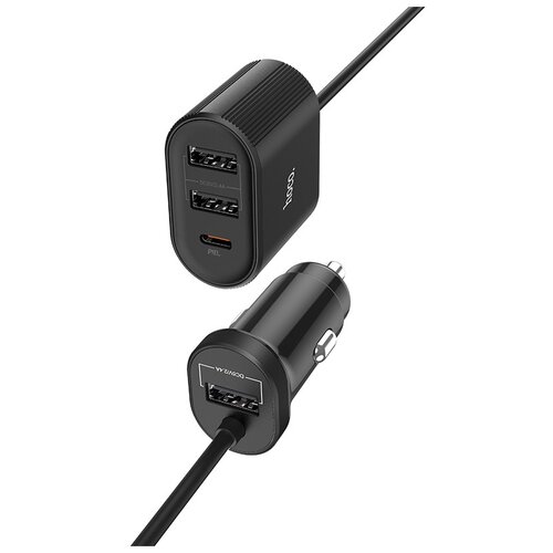 фото Автомобильное зарядное устройство быстрое pd+qc 3.0 3xusb+usb type-c hoco z35 companheiro - черное