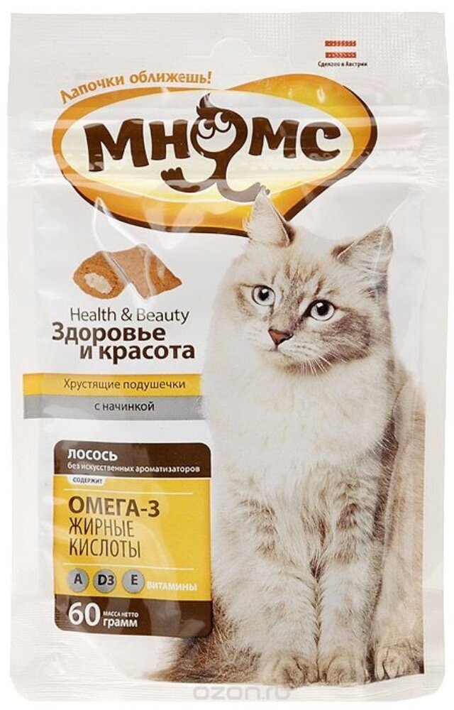 Мнямс Pro Pet Хрустящие подушечки лосось д/кошек 60г