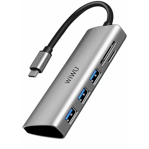 Хаб WiWU Alpha 532ST Type-C to 3 x USB 3.0 + Cardreader 5 in 1 Adapter Grey