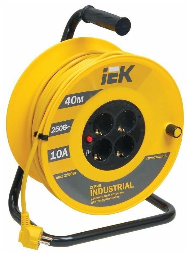Удлинитель на катушке 4х40м с заземл. 10А IP20 Industrial УК40 3х1 термозащита IEK WKP14-10-04-40