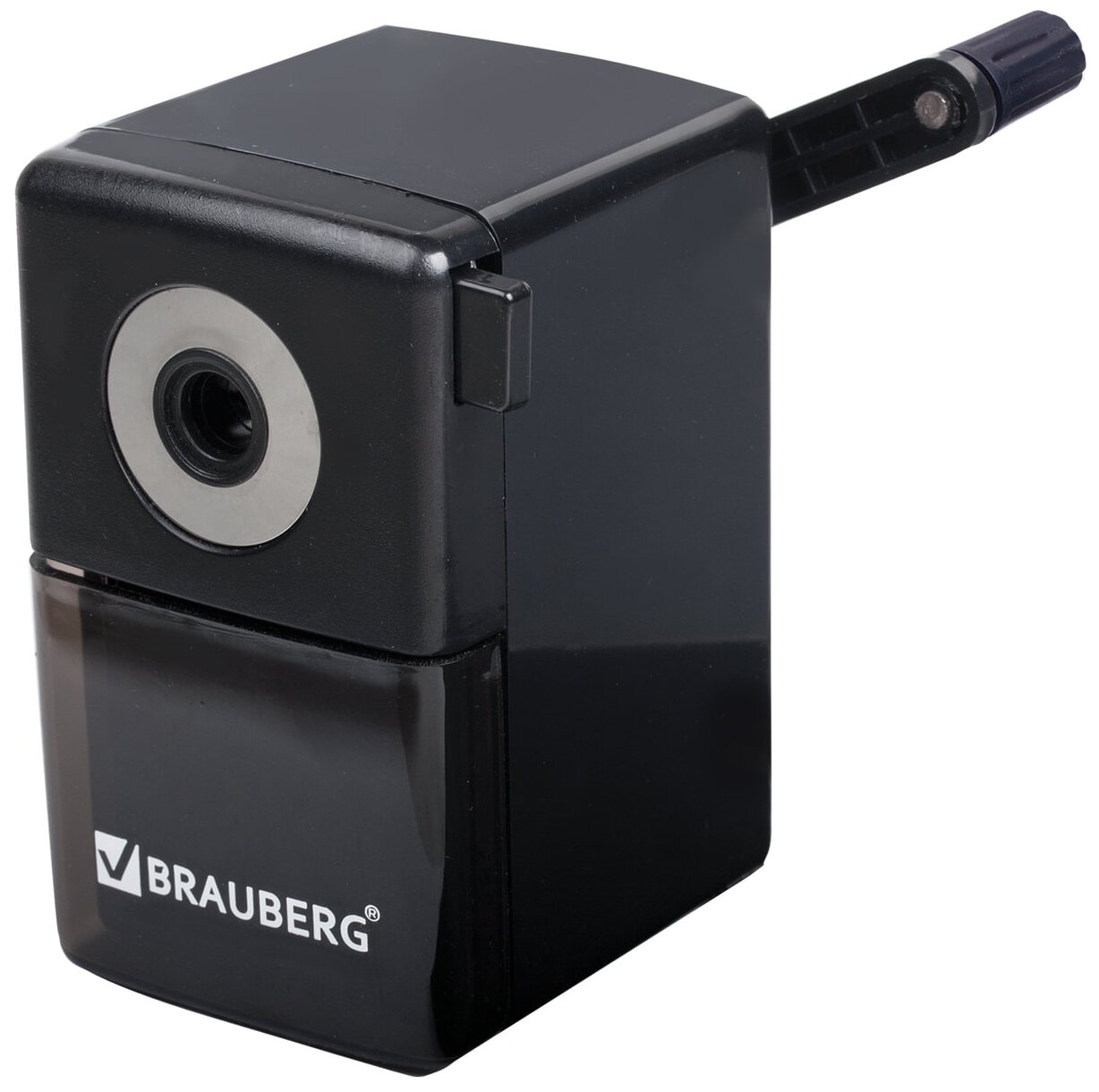 Точилка для карандашей механическая настольная Brauberg Black Jack, с контейнером, металлический механизм, чёрная, 222516