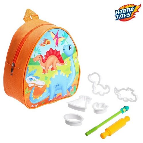 Рюкзак с игрушками «Динозавры», формочки для пластилина 5 шт, скалка