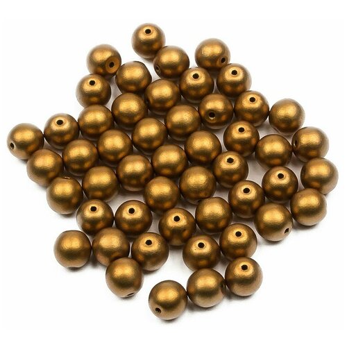 Стеклянные чешские бусины, круглые, Round Beads, 6 мм, цвет Alabaster Metallic Brass, 50 шт.