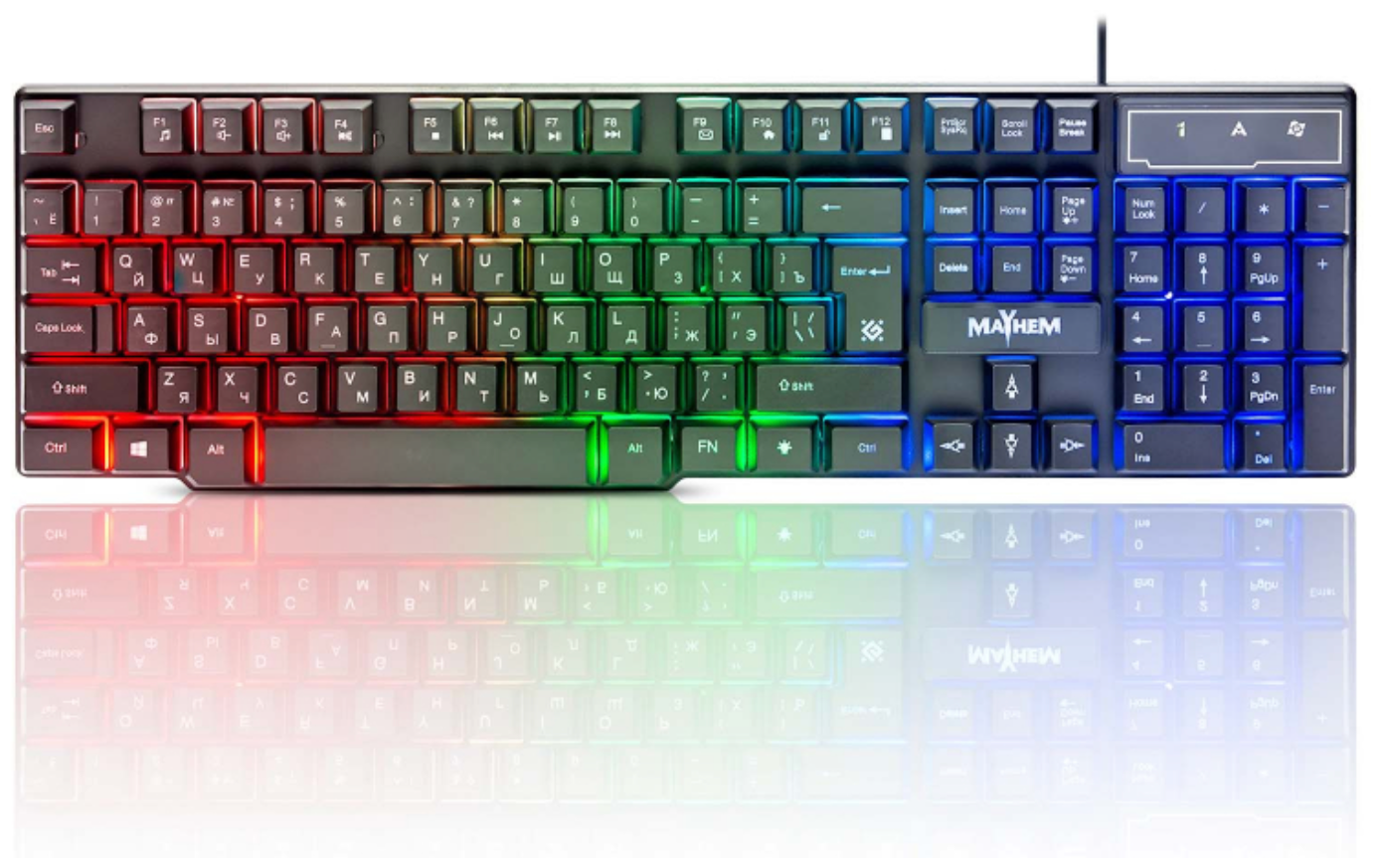 Клавиатура Defender, игровая клавиатура, черный, кириллица+QWERTY, с подсветкой клавиш