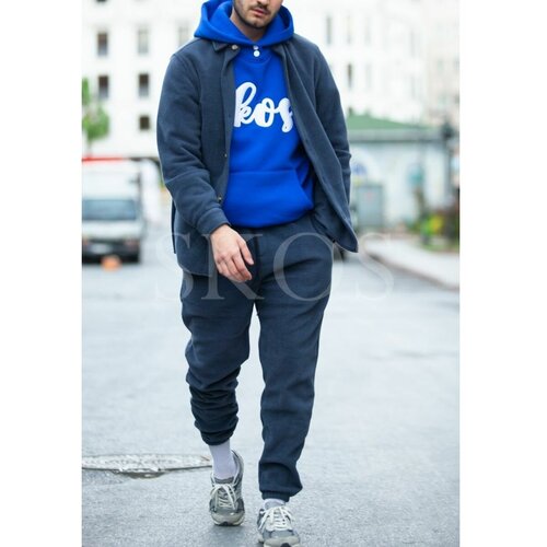 Костюм SKOS Fashion, толстовка и брюки, повседневный стиль, оверсайз, утепленный, размер M, синий