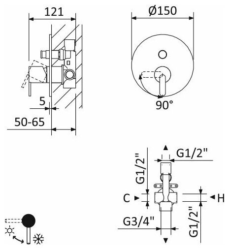 Смеситель для душа CEZARES LEAF-VDIM-L-01