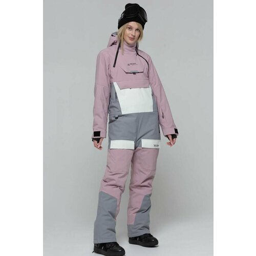 фото Комбинезон high experience, зимний, силуэт свободный, карманы, капюшон, мембранный, утепленный, водонепроницаемый, размер xl, розовый, серый