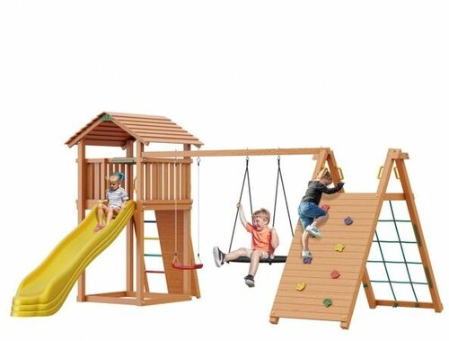 Детский игровой комплекс New Sunrise Jungle Cottage JC10 макс. нагрузка 250 кг, для детей 3-11 лет, 2 вида качелей, волнообразная горка