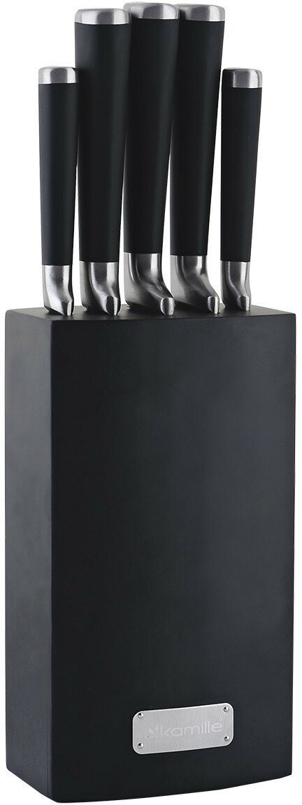 Набор ножей из нержавеющей стали 6 предметов Kamille KM-5132 (5 ножей на подставке) (черный)