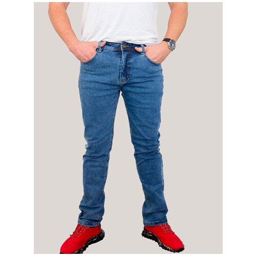 фото Джинсы maxq & jeans, прямой силуэт, средняя посадка, стрейч, размер 28, синий