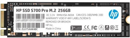 Диск SSD M.2 2280 256Gb HP S700 Pro Series (SATA3, up to 563/509MBs, DRAM, 165TBW)