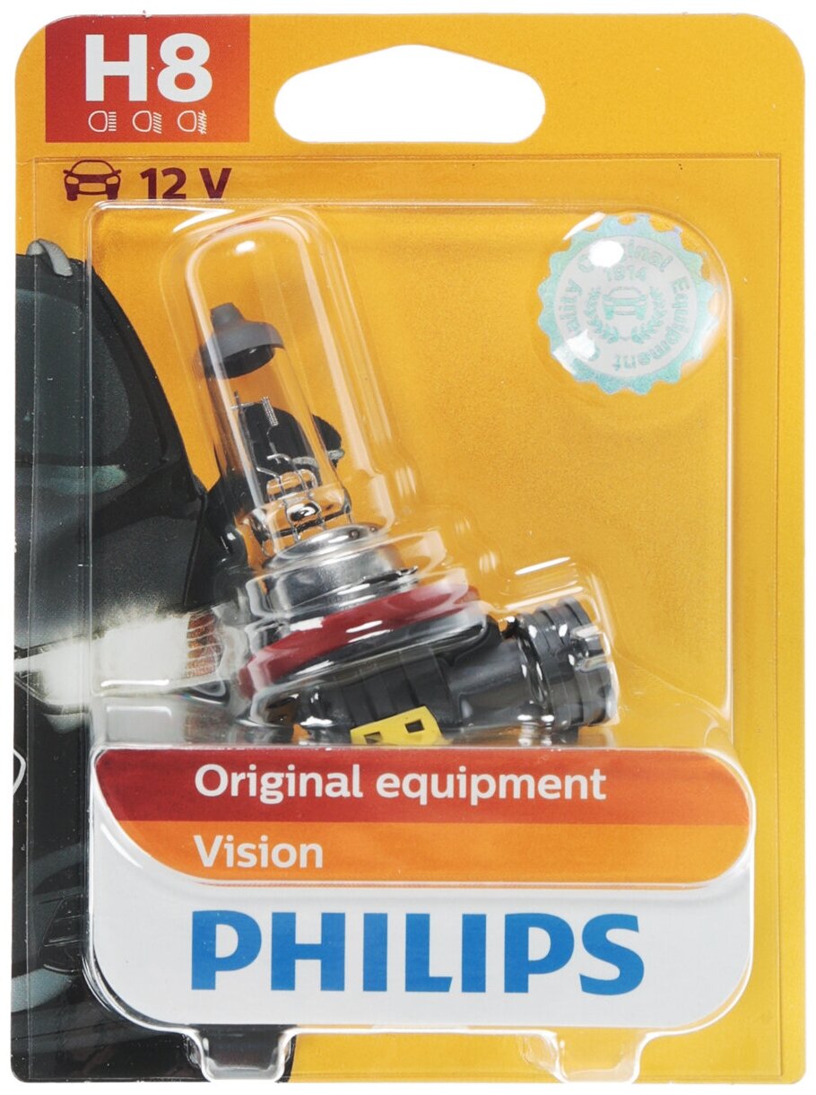 Лампа автомобильная галогеновая H8 Philips Vision 12V 35W (блистер 1шт.) PGJ19 12360B1