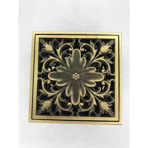 Трап душевой с обратным клапаном(сухой затвор) 100*100мм Вензель 3 из нержавеющей стали и латуни прямой цвет бронзовый